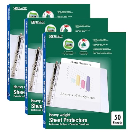 Bazic Products Heavy Weight Top Loading Sheet Protectors, 50 Per Box, 3 Boxes, 3PK 2133
