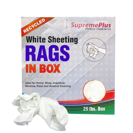Supremeplus Recycled White Sheeting Cleaning Rags, 25 lbs. Compressed Box SP-5680