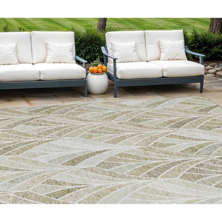 Homeroots 10' X 14' Khaki Tan And Beige Geometric Washable Indoor Outdoor Area Rug 589235