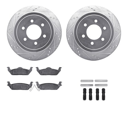 Dynamic Friction Co DFC Brake Rotor - Drilled & Slotted - Silver- Heavy Duty Brake Pad includes Hardware 7412-54075