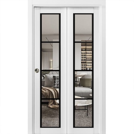 Sartodoors Sliding Closet Bi-fold Doors, Lucia 2466 White Silk with Clear Glass and Aluminum Strips, Sturdy T LUCIA2466BF-WS-64 x 80 (2* 32x80)