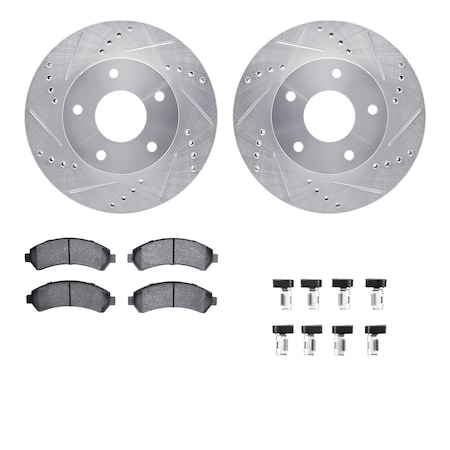 Dynamic Friction Co DFC Brake Rotor - Drilled & Slotted - Silver- Heavy Duty Brake Pad includes Hardware 7412-48020
