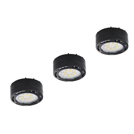 Amax Lighting LED Puck Light, 12W, 2 5/8"x0.83", Blk, PK3 3580LED-PL3BLK