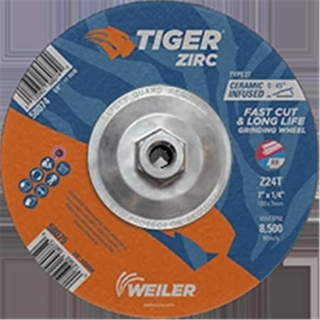 Light House Beauty 7 x 0.25 in. Tiger Zirc Type 27 Grinding Wheel, Z24T - 0.62-11 Nut, 10PK LI3679950