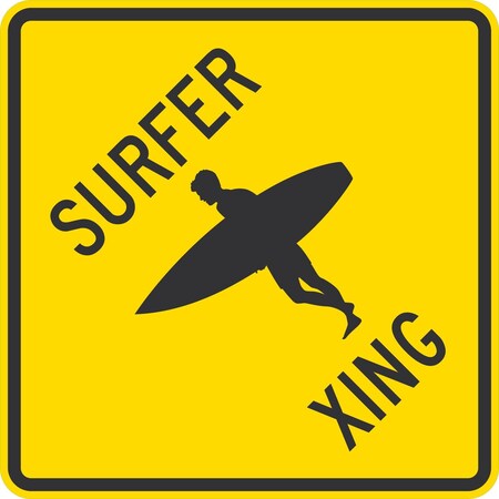 Lyle Surfer Xing with Boy with Surfer Symbol, 24x24, Diamond Grade, Yellow G-12341-DG_24x24