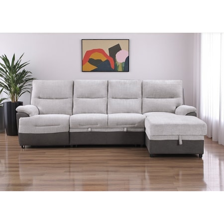 Homeroots Beige And Brown Fabric Sleeper L Shaped Three Piece Sofa and Storage Chaise Sectional 564422