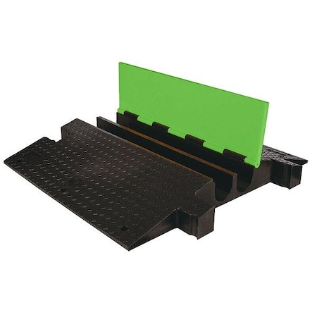 Checkers Hi-Viz Cable Protector, 5-1/8 in H, 35-3/4 in L, 42-1/8 in W, 2 Channel, Urethane, Black, Green YJ2-400-B/FLG