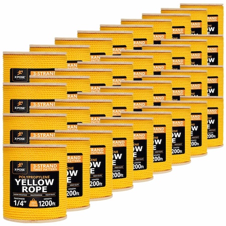 Xpose Safety 1/4in x 1200 ft Twisted Polypropylene Rope, Yellow, 36PK YPR14-1200-36-X