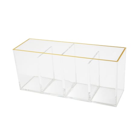 Martha Stewart Kerry Plastic 4 Compartment Pen Holder Office Desktop Organizer with Gold Trim BE-PB7357-G-CLRGLD-MS
