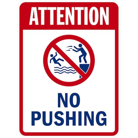 Lyle Attention, No Pushing with Graphic, 18x24, High Intensity Prismatic, White G-10424-HI_18x24