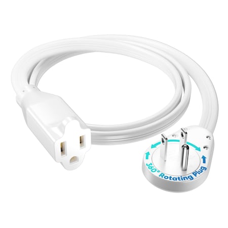 Maximm 3ft 14AWG 360 degrees Flat Plug Heavy Duty Extension Cord, Low Profile UL, White ADW-S360-31F03-14W0