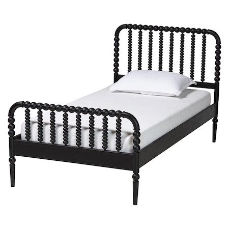 Baxton Studio Lucera Mid-Century Black Twin Size Bobbin Bed 257-14012-ZORO