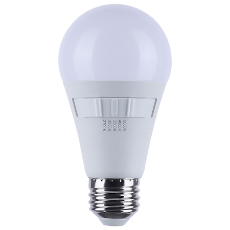 Satco 12W A19 LED, 27K/3K/35K/4K/5K CCT Selectable, Medium Base, White, 120V, 4PK S11776R1