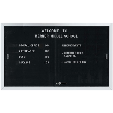 Aarco Enclosed Directory Board w/ Al Frame Sliding Doors, Black Felt, Clear Satin Anodized, 36''Hx60''W SDC3660
