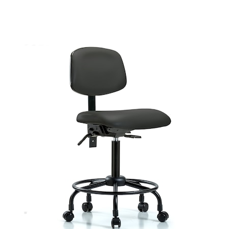 Blue Ridge Ergonomics Bench Chair, Vinyl, RT, Casters, Gry, No Arms, 22" to 29" Height, Charcoal BR-VMBCH-RT-T0-A0-RC-8605