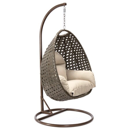 Leisuremod Beige Wicker Hanging Egg Swing Chair with Taupe Cushions ESCBG-40TP