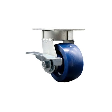 Service Caster 4 Inch Kingpinless Solid Poly Wheel Swivel Caster with Brake SCC-KP30S420-SPUR-SLB