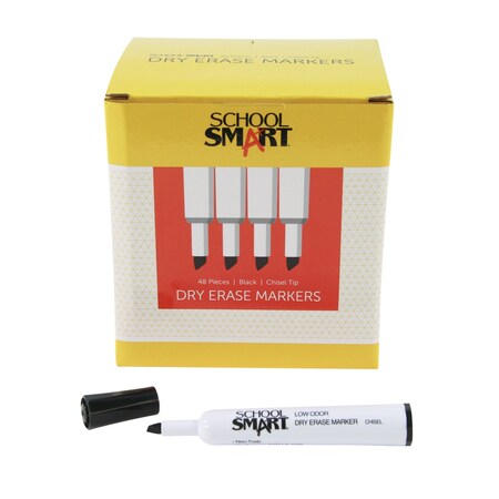 School Smart MARKER DRY ERASE CHISEL  BLACK PACK OF 48 PK BY106605-48BLACK