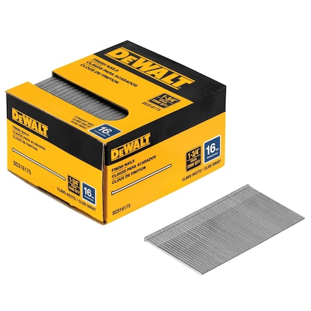 Dewalt Finishing Nails, 1 3/4 in L, 16 ga, Galvanized, Headless Head, Not Applicable, 2500 PK DCS16175
