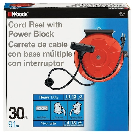 Southwire Cci Power Cord Reel, 30 Ft L Cord, 14 Awg Wire, 125 V, Orange 48006