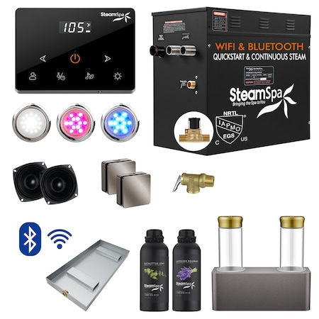 Steamspa 12KW Steam Bath Generator, Wireless Remote, BLUETOOTH, WIFI, Dual Aroma Pump, Brushed Nickel BKWS1200BN-ADP