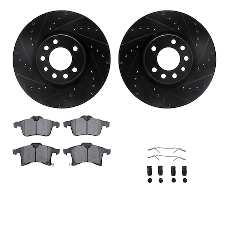 Dynamic Friction Co DFC Rotors-Drilled & Slotted-Black w/ 5000 Advanced Brake Pads Incl Hdw 8512-65010