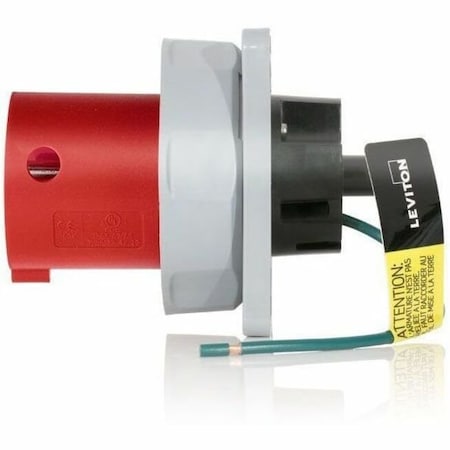 Leviton Pin & Sleeve Inlet, 100 A, 480V AC, Three Phase, 3 Pole, IEC Grounding, Red, NEMA 3R, 4X, 6P, 12 4100B7WLEV