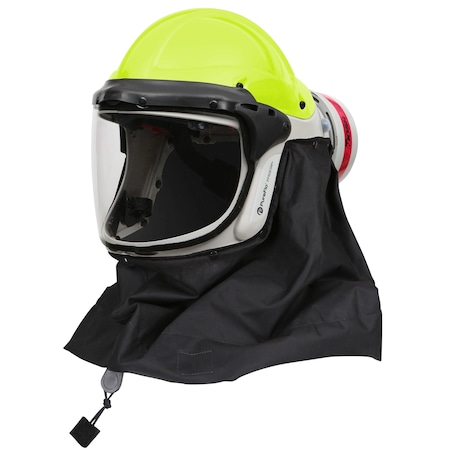 Pureflo PureFlo ESM+ PF60 PAPR, Hi-Viz Yellow Hard Hat, INT/EXT Switch, HE filter, Black Stedprene Neck Cape PR05814-V-0A1
