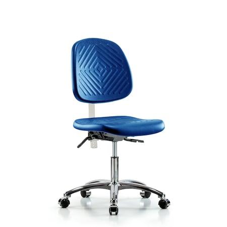 Blue Ridge Ergonomics Poly Clean Room Chair, Desk, Med Back, Casters, Blue BR-NCR-PDHCH-MB-CR-T0-A0-CC-BLU
