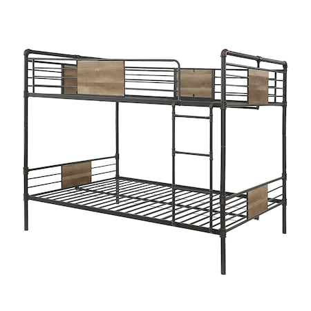 Homeroots 83" X 65" X 68" Sandy Black  Dark Bronze Handbrushed Queen Over Queen Bunk Bed 286143