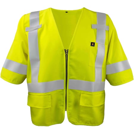 Ironwear Hi-Vis FR Safety Vest w/Sleeves 2XL Class 3 , Zipper 3 Pockets 1256FR-LZ-RD-2XL