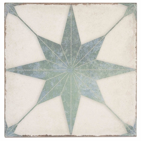 Apollo Tile Faenza 8x8 White, Dusty Sage Green Porcelain Square Motif Wall and Floor Tile, 15PK APLCEL88TURCOM