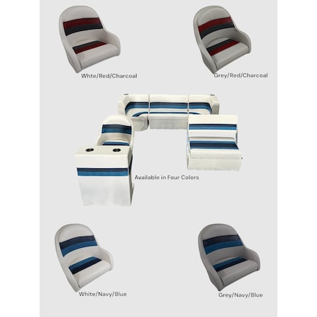 Horizon Mfg Premium 10 Piece Pontoon Furniture Set White/Navy/Blue Premium 014-AADK