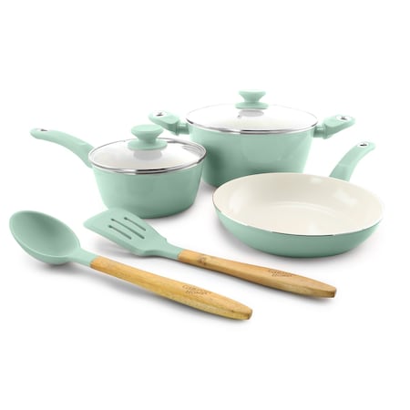 Gibson Home Plaza Cafe 7 Piece Essential Core Aluminum Cookware Set in Sky Blue 123880.07
