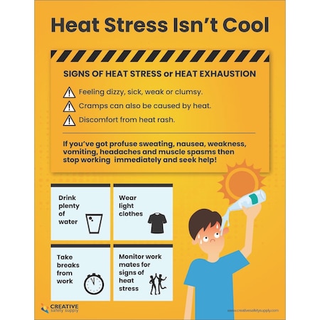 Creative Safety Supply Heat Stress Is Not Cool, Poster 22in x 28in, +Poster Sleeve/UV Coating PSTR-2426-UV-PS