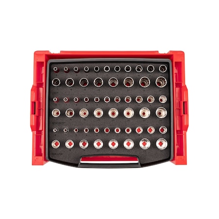 Tekton 3/8in Dr Shallow, Semi-Deep, and Deep 12pt Socket Set with Open Top Drawer and Rack, 57pc (6-24 mm) SHD91702