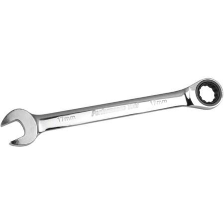Performance Tool 17mm Ratcheting Wrench, Chrome Vanadium, 100 Gear Teeth, Tight Access W30357