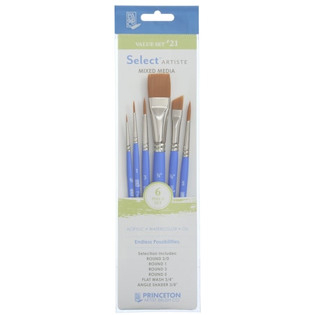Princeton Select Artiste Brush Set No. 21, Synthetic Bristles, Short Handle Mixed Media, 6-Piece Set P3750SET121