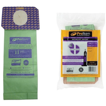 Proteam Vacuum Bag, Fits ProTeam Vacuum Brand 107251/107252 Vacuum Models, Dry, Paper, 10 PK 103483