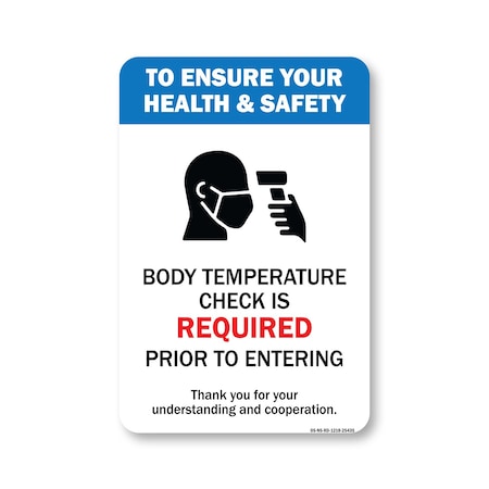 Signmission PSA, Body Temperature Check Is Required, 18in X 12in Peel And Stick Wall Graphic, NS-RD-1218-25435 OS-NS-RD-1218-25435