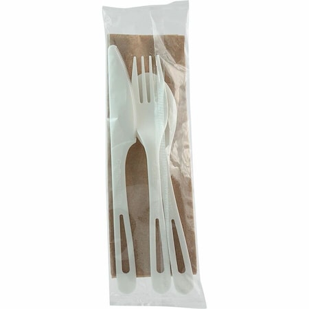 World Centric TPLA Compostable Cutlery, Knife/Fork/Spoon/Napkin, 6", White, PK250 ASPSTN
