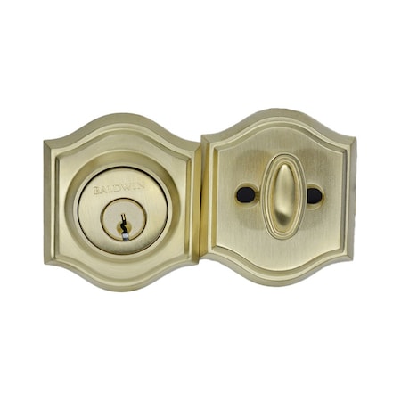 Baldwin Single Cylinder Traditional Arch Deadbolt with 6AL Latch and Dual Strike Lifetime Satin Brass SCTAD044