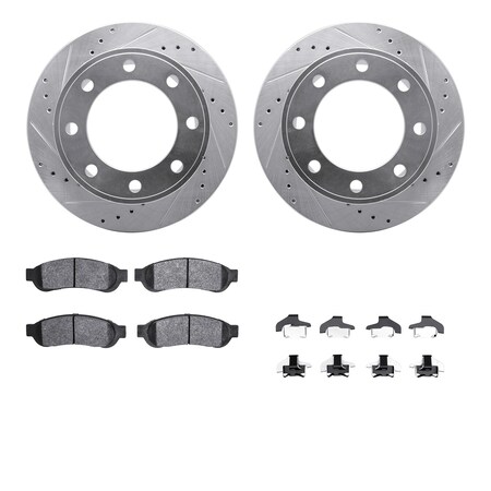 Dynamic Friction Co DFC Brake Rotor - Drilled & Slotted - Silver- Heavy Duty Brake Pad includes Hardware 7412-54083