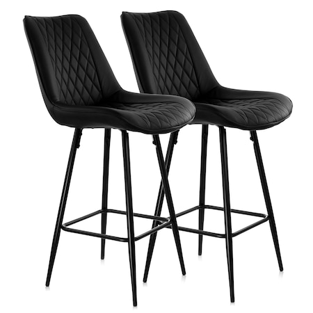 Elama 2 Piece Diamond Stitched Faux Leather Bar Chair in Black with Metal Legs ELM79919CBLK