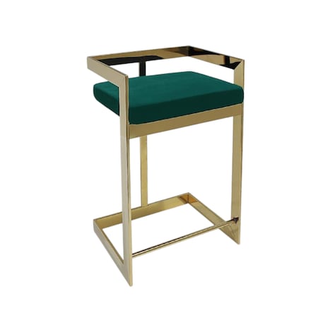 Homeroots 26" Green and Gold Velvet and Stainless Steel Backless Bar Height Bar Chair 555117