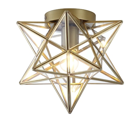 Jonathan Y Stella 12" Moravian Star Metal/Clear Glass LED Flush Mount, Gold/Clear JYL9035B