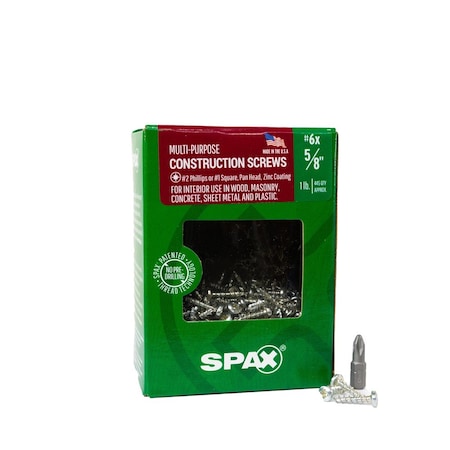 Spax #6 x 5/8 in Interior Wood Metal Screws Cabinet Pan Head Phillips Square Unidrive, 445PK 4111010350164