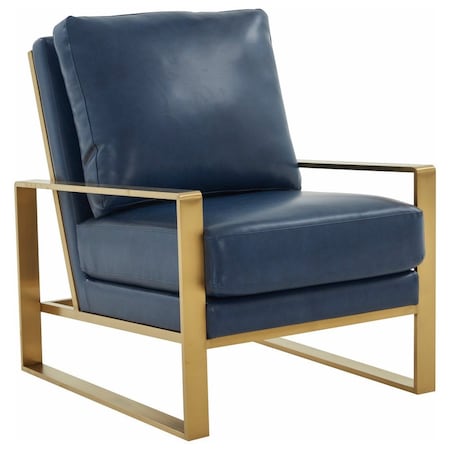 Leisuremod Jefferson Leather Modern Design Accent Armchair with Elegant Gold Frame, Navy Blue JAG29NBU-L