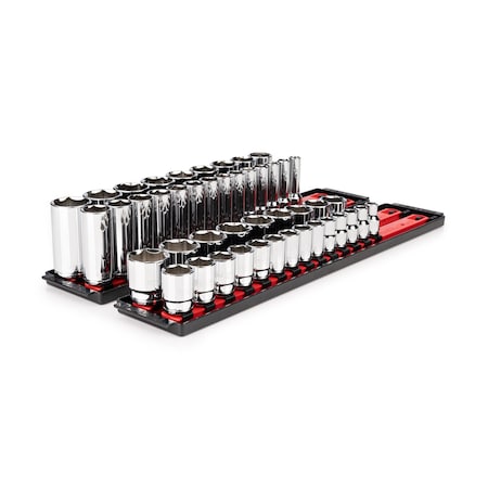 Tekton 1/2 Inch Drive 6-Point Socket Set with Rails and Tray, 46-Piece 10-32 mm SHD92207