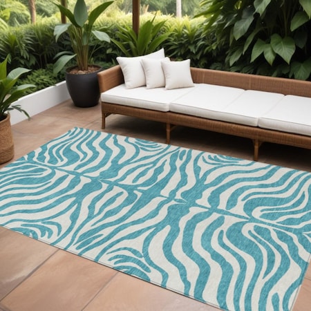 Homeroots 9' X 12' Teal Blue And Ivory Animal Print Washable Indoor Outdoor Area Rug 600664
